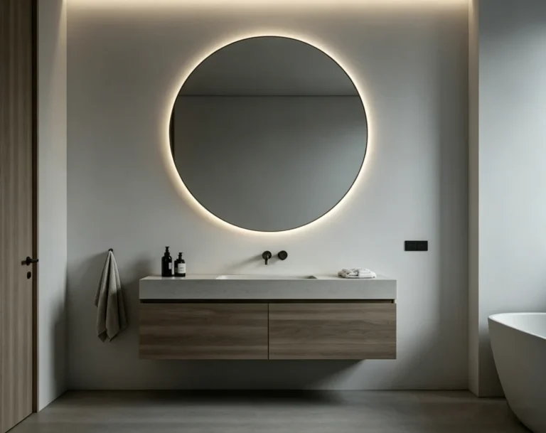NewThingLine LED Round Lighted Touch Sensor Switch Mirror Wall Big Anti-fog Mirror for Bathroom Show Room Hotel Residential Developments Renovations
