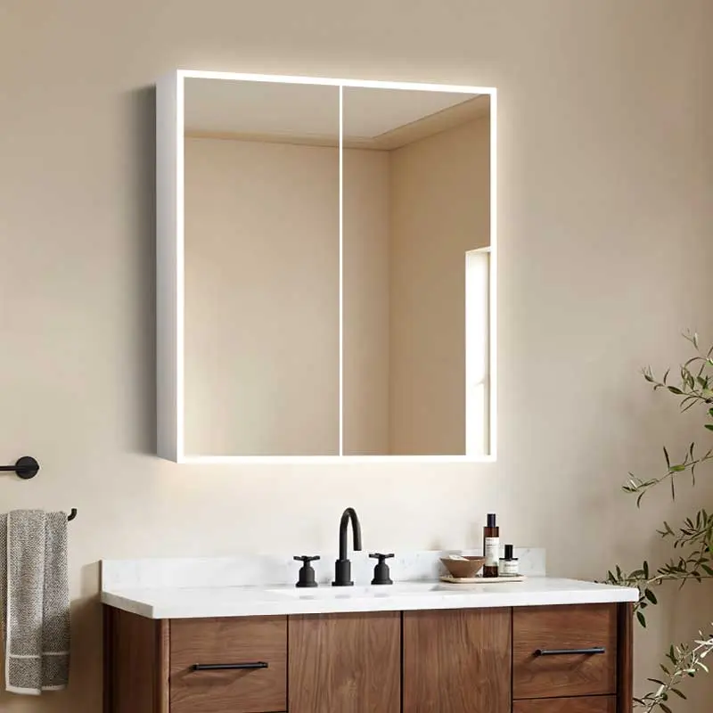 Lumora Series 2-Door LED Mirror Cabinet with Internal Storage and Dimmable Lighting for Modern Bathroom Projects