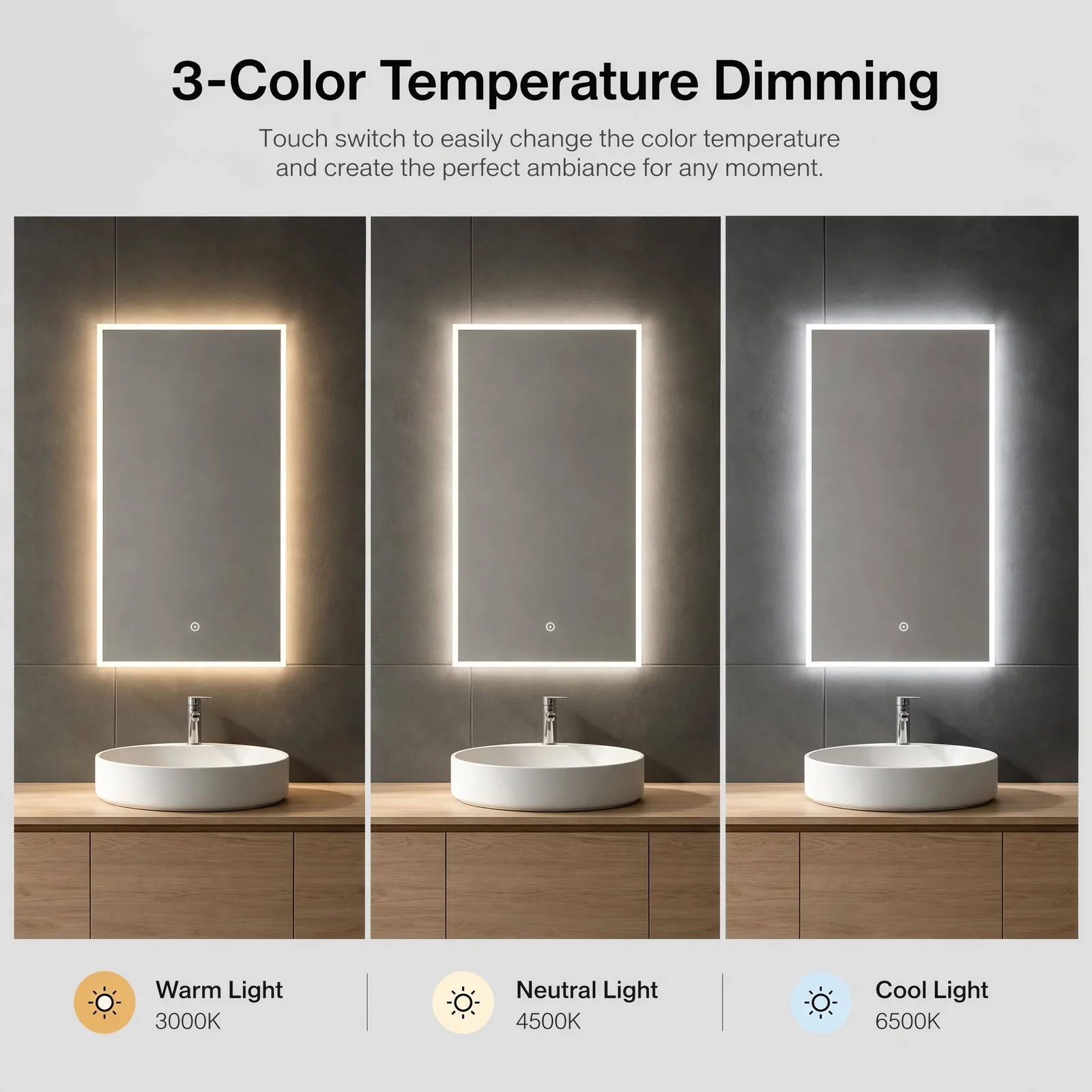 NewThingLine Kiruna LED Bathroom Mirror 50x90cm LED lighting effect
