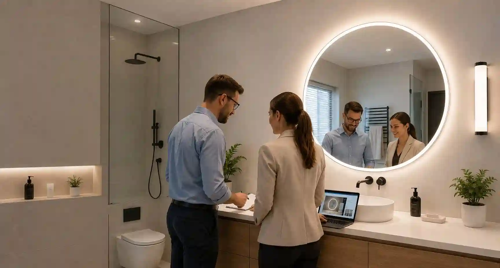 NewThingLine project team ready to assist with bathroom mirror and lighting enquiries.