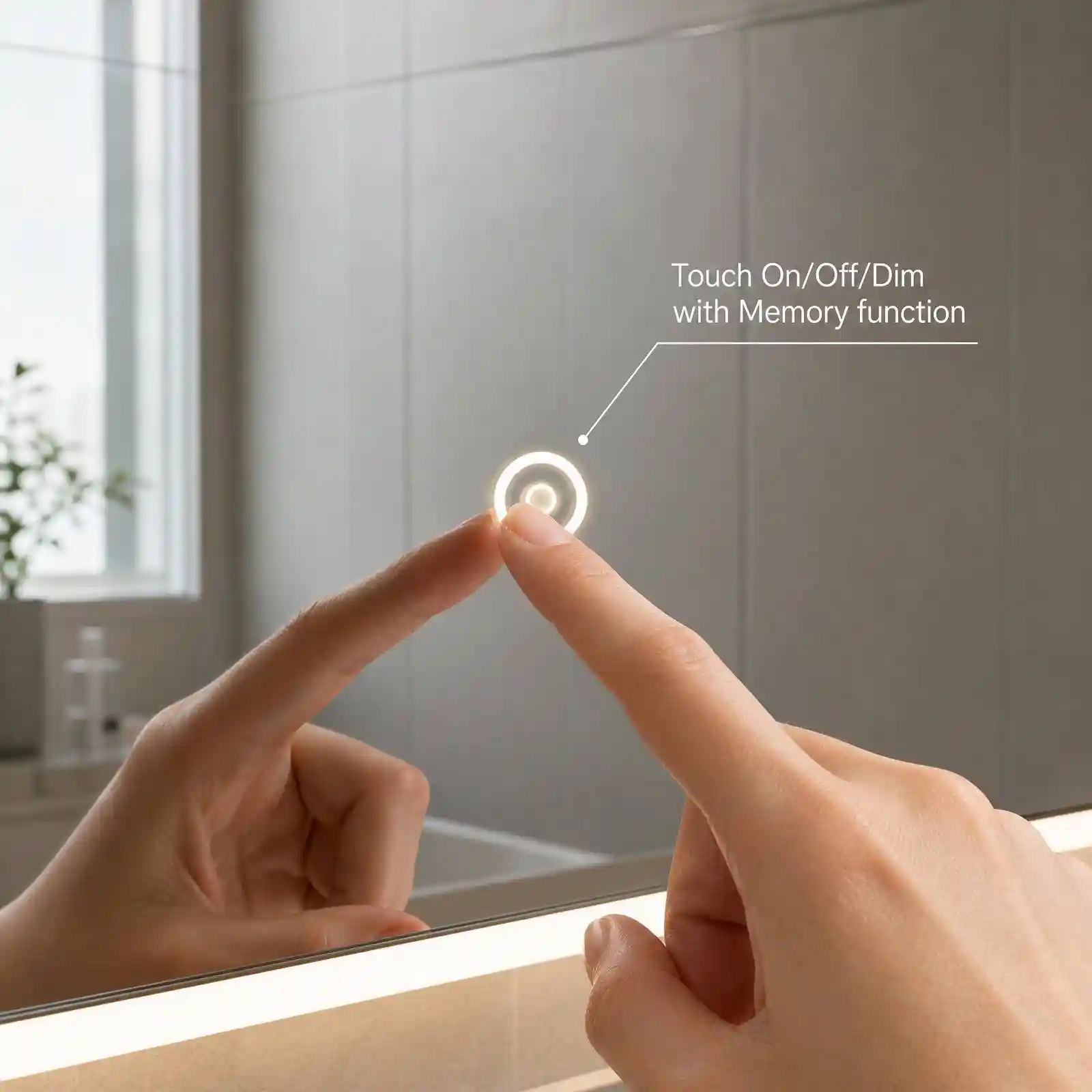 Halo LED Bathroom Mirror 600x30cm LED bathroom mirror touch on off dim memory function detail