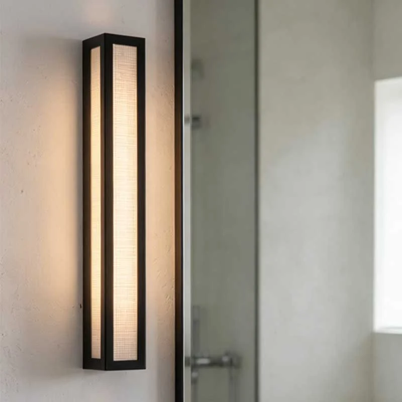 NewThingLine Linen Square Waterproof IP44 Bathroom Wall Lamp with Silkscreen Glass Shade lighting effect