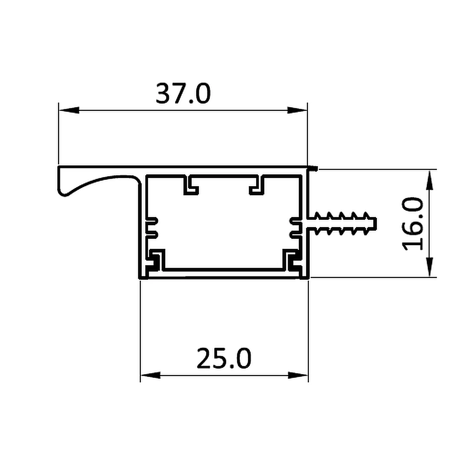 AuraEdge LA3716 handle-free LED aluminum profile dimension drawing