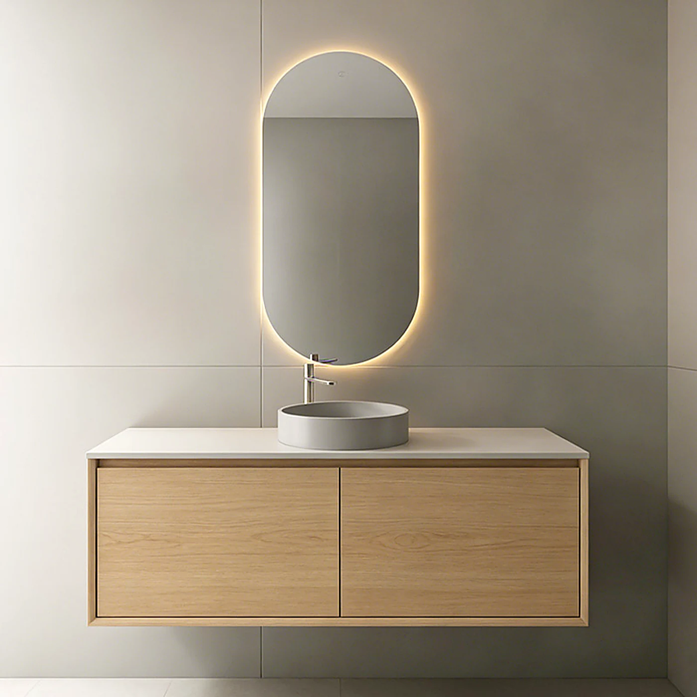 Malmo oval LED bathroom mirror M007 105x50 cm bathroom vanity application scene