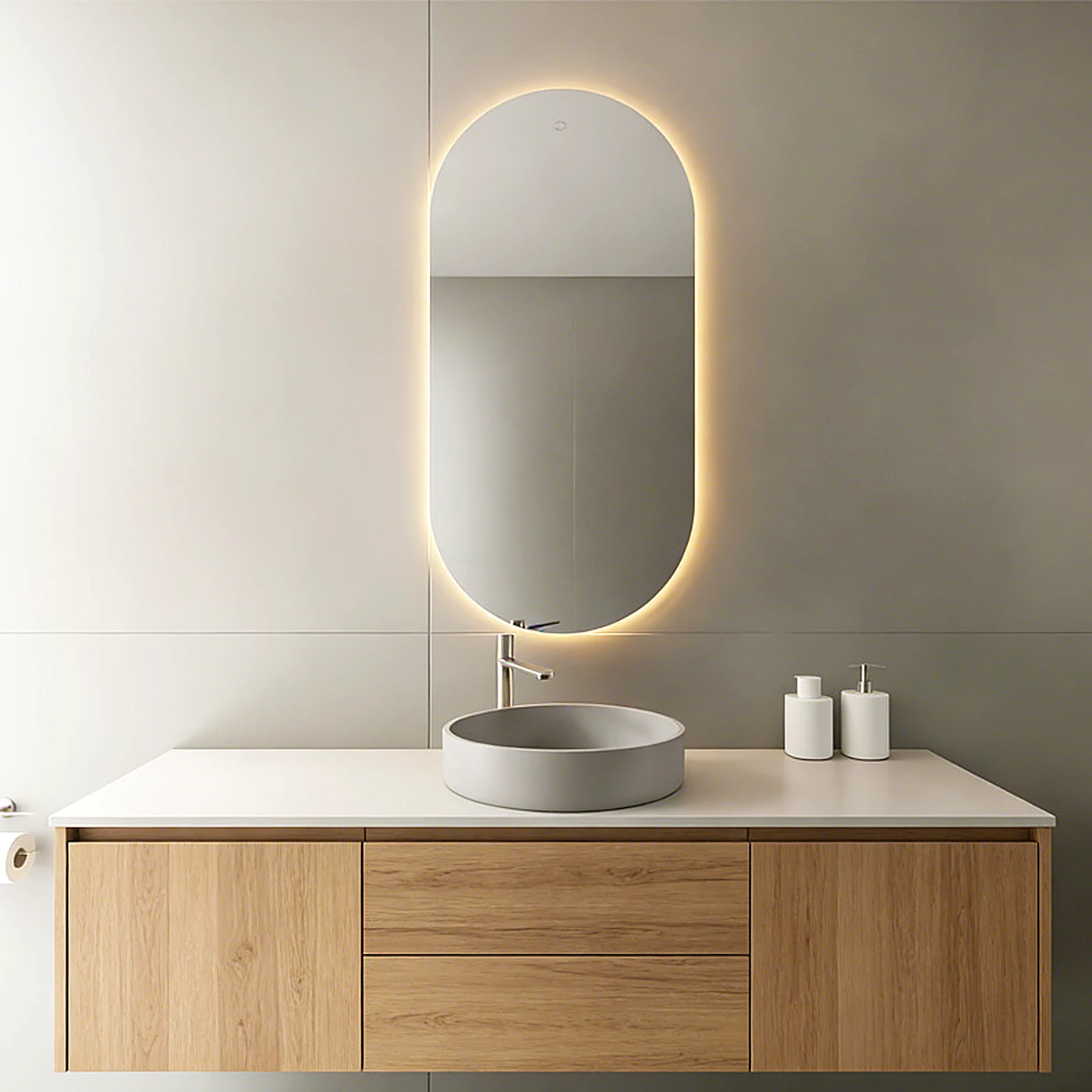 Malmo ellipse LED bathroom mirror M007 Nordic bathroom lifestyle scene