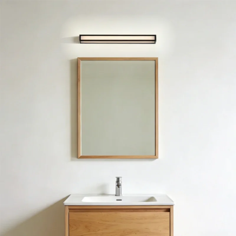 Bathroom lighting project scene with LED vanity luminaire for hotel and apartment fit-out