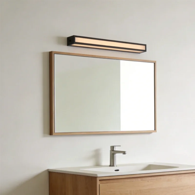 Mirror front bathroom light for vanity and hotel bathroom lighting installations