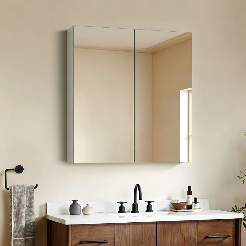 Apartment bathroom project using LED mirror cabinet with integrated storage