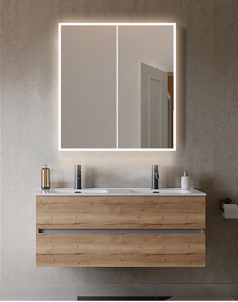 Illuminated mirror cabinet for bathroom furniture and hospitality projects