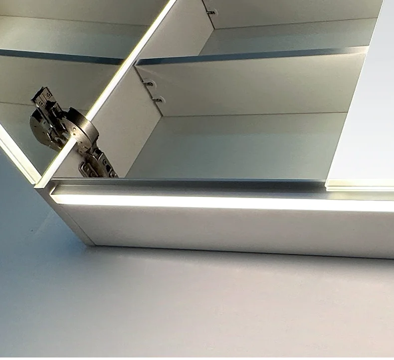 LED bathroom mirror cabinet with storage compartments for residential bathrooms