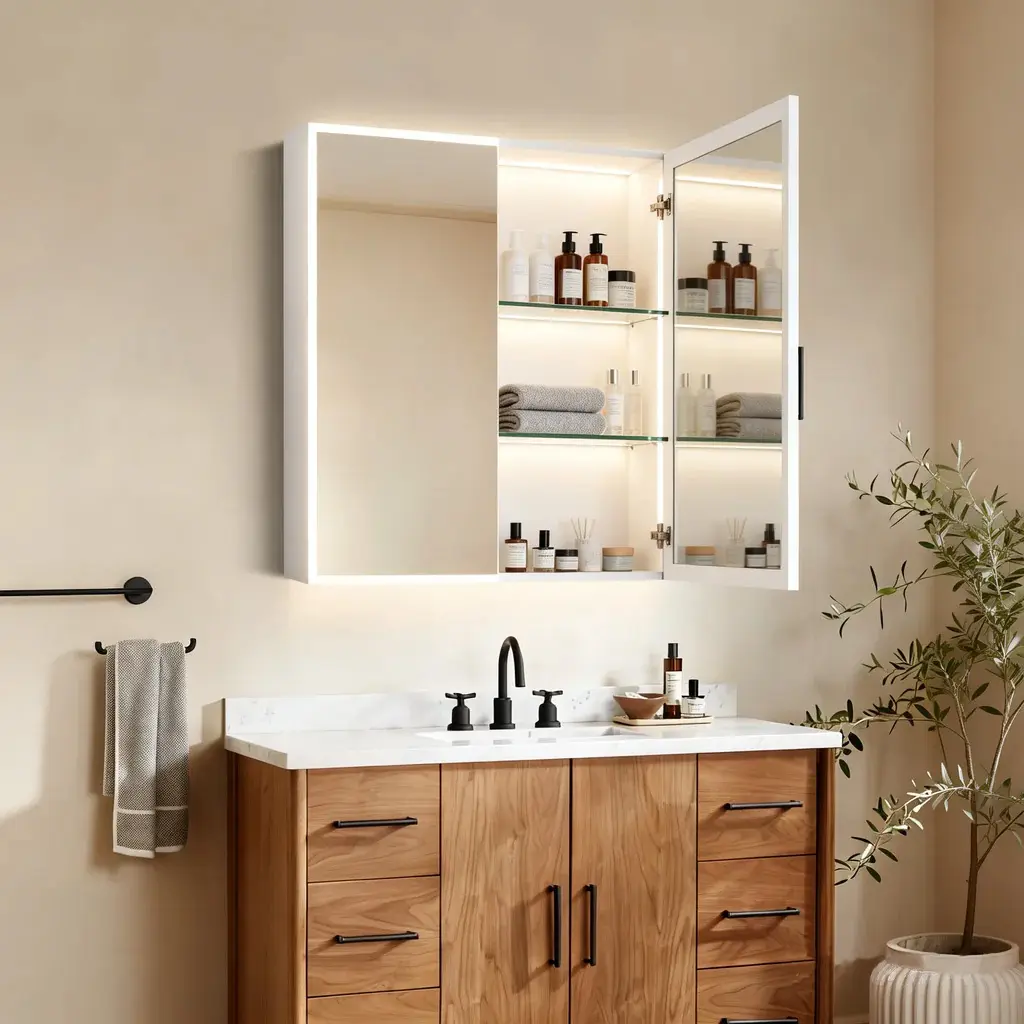Illuminated mirror cabinet for bathroom furniture and hospitality projects