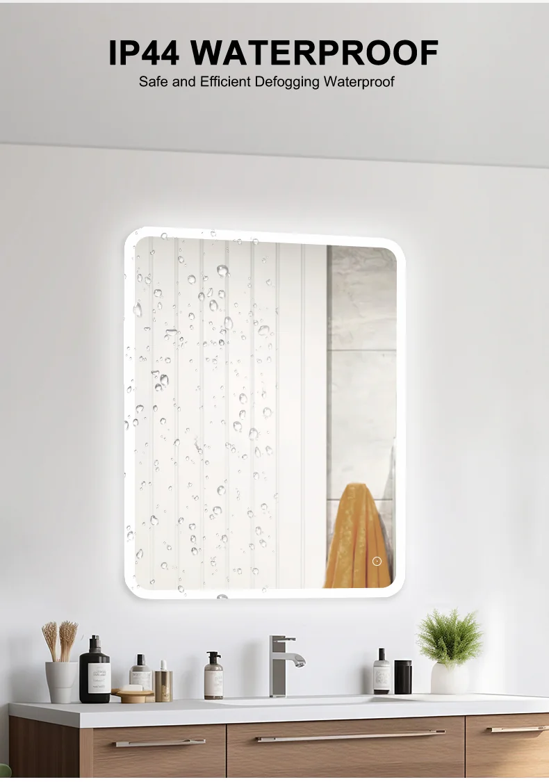 IP44 Splash Protection Detail IP44 splash-protection detail on Siena LED bathroom mirror - safe for bathroom zones with moisture exposure.