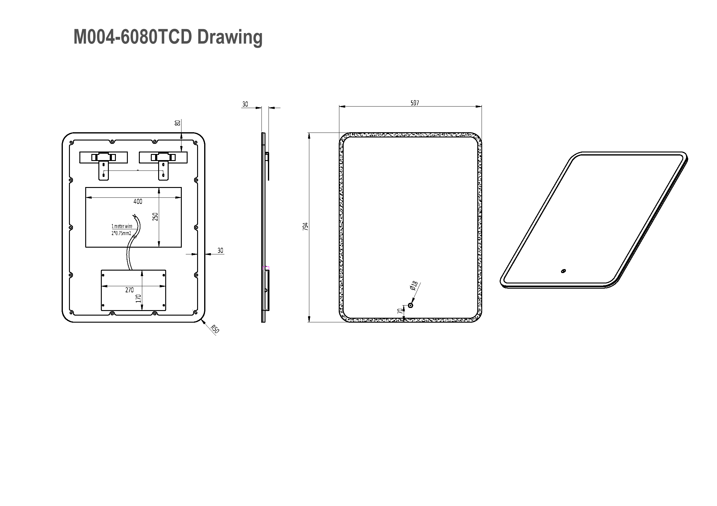 Siena LED Bathroom Mirror 60x80cm dimension drawing